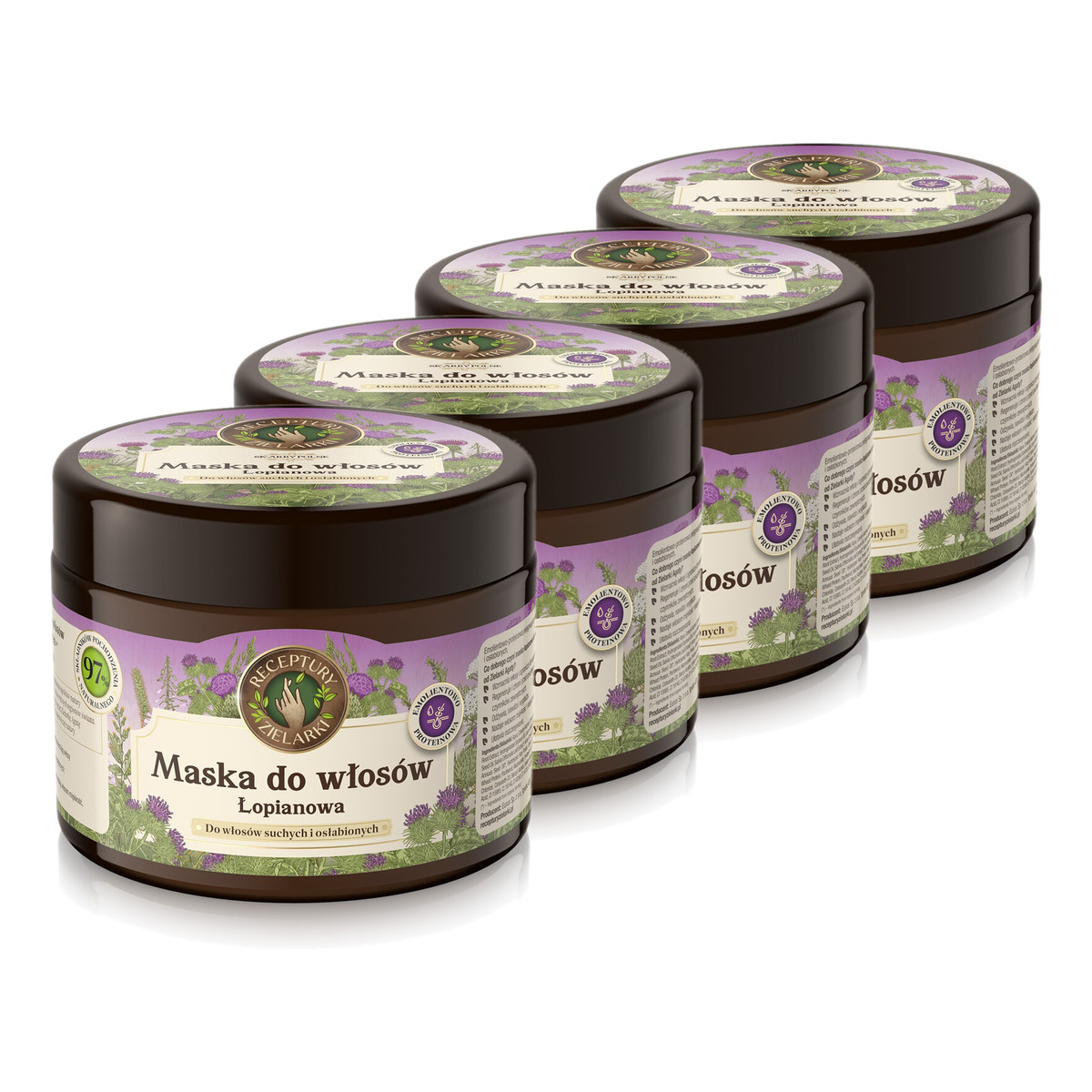 Receptury Zielarki Skarby Polne Maska łopianowa do włosów suchych i osłabionych 4x300ml