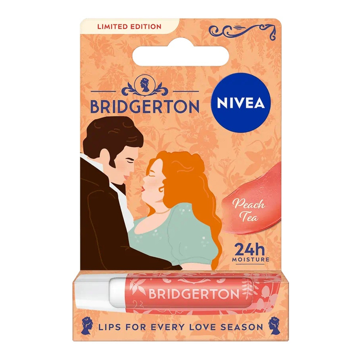 Nivea Bridgerton Edition Penelope&Colin pielęgnująca pomadka do ust Peach Tea 4.8g