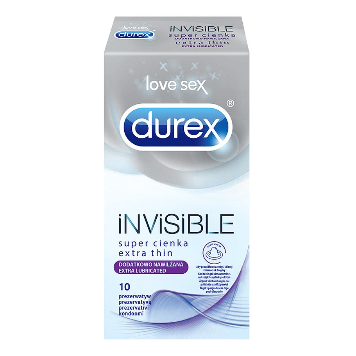 Durex Invisible Dodatkowo nawilżane Prezerwatywy 10 sztuk