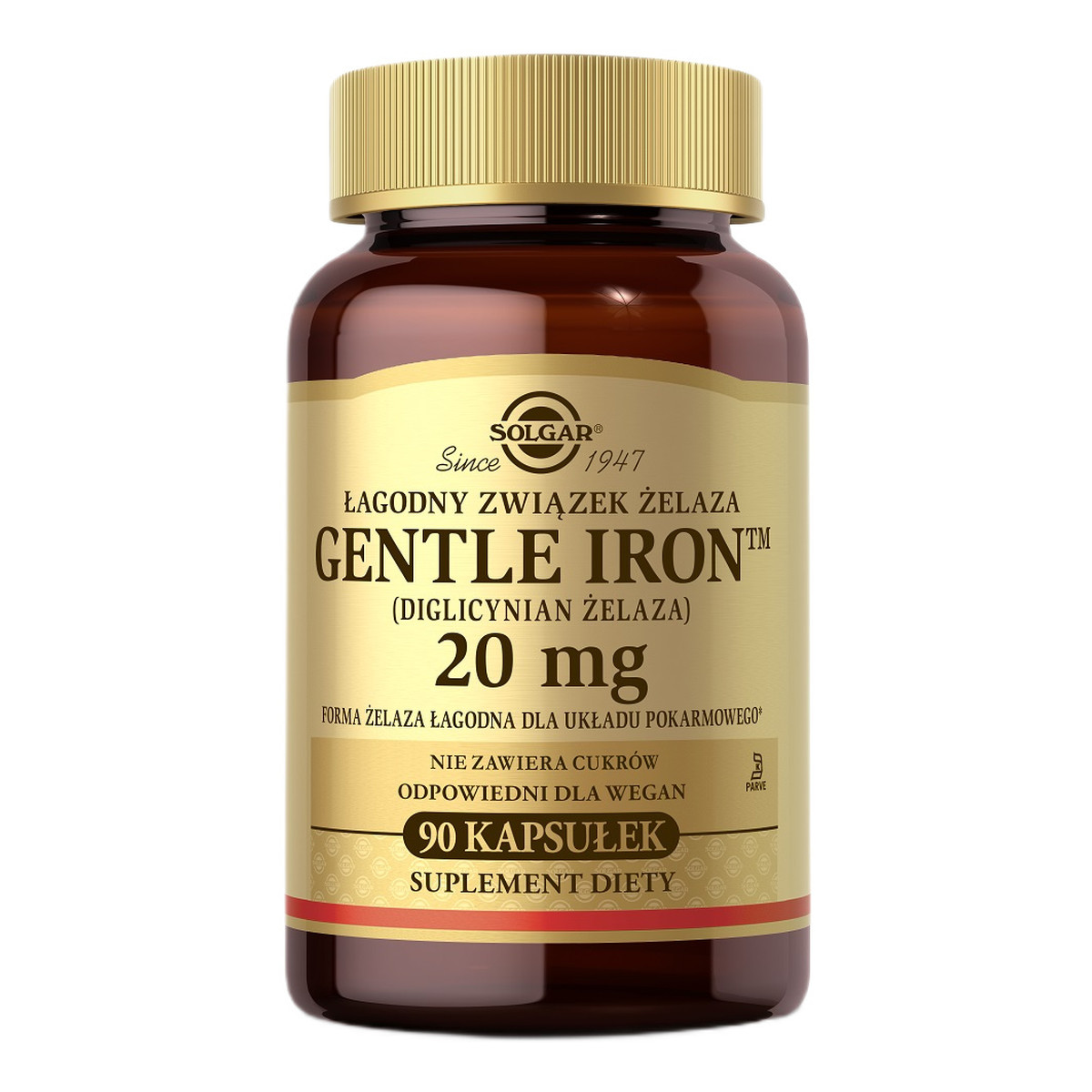 Solgar Gentle Iron (diglicynian Żelaza) 20 mg suplement diety 90 kapsułek