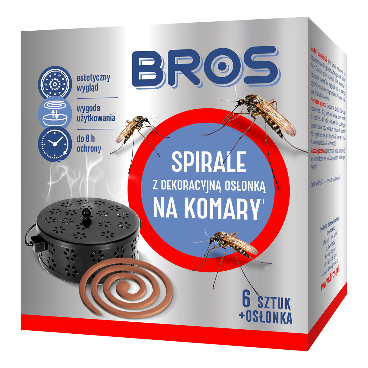 Bros Spirale na komary z dekoracyjną osłonką stalową 6 szt.
