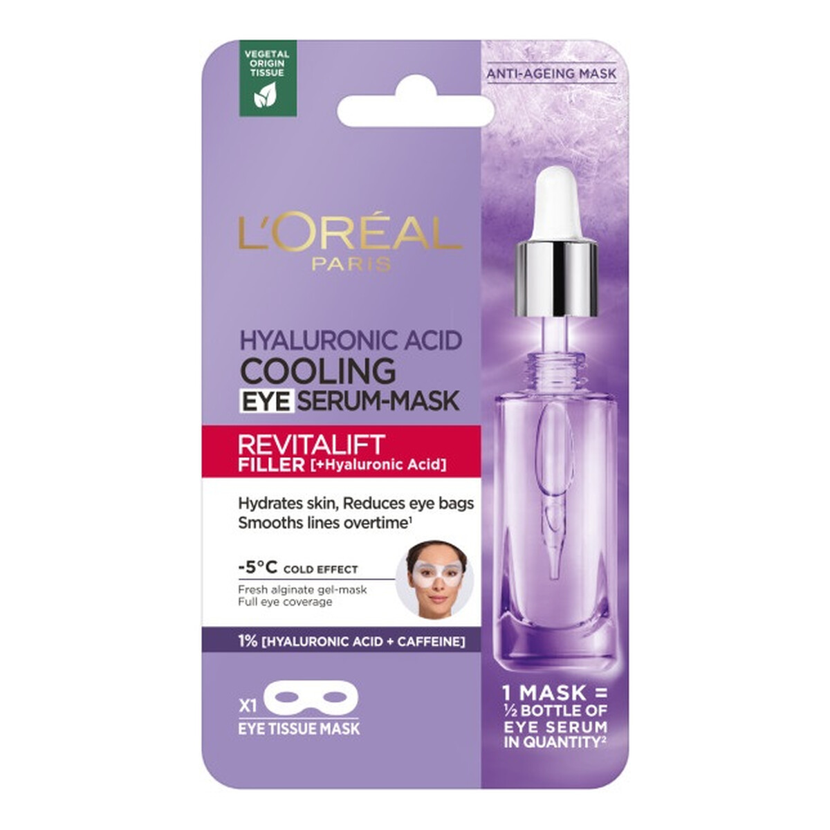 Loreal Revitalift filler [+kwas hialuronowy] chłodząca maska z serum pod oczy 11g