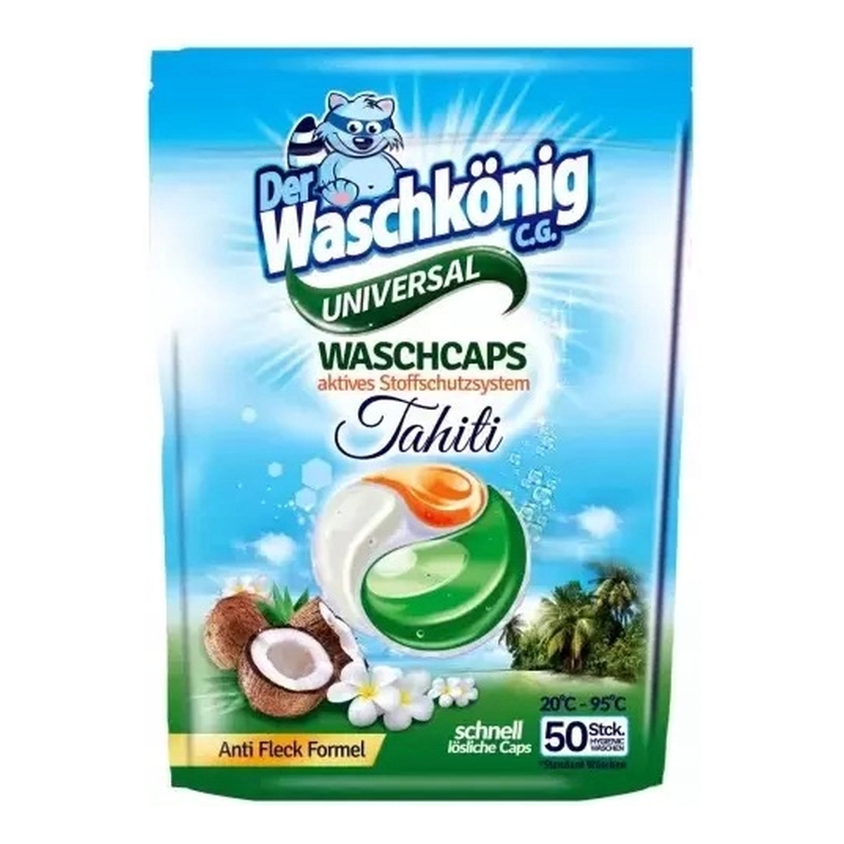 Der Waschkönig Kapsułki do prania trzykomorowe 50 Szt. Tahiti Universal