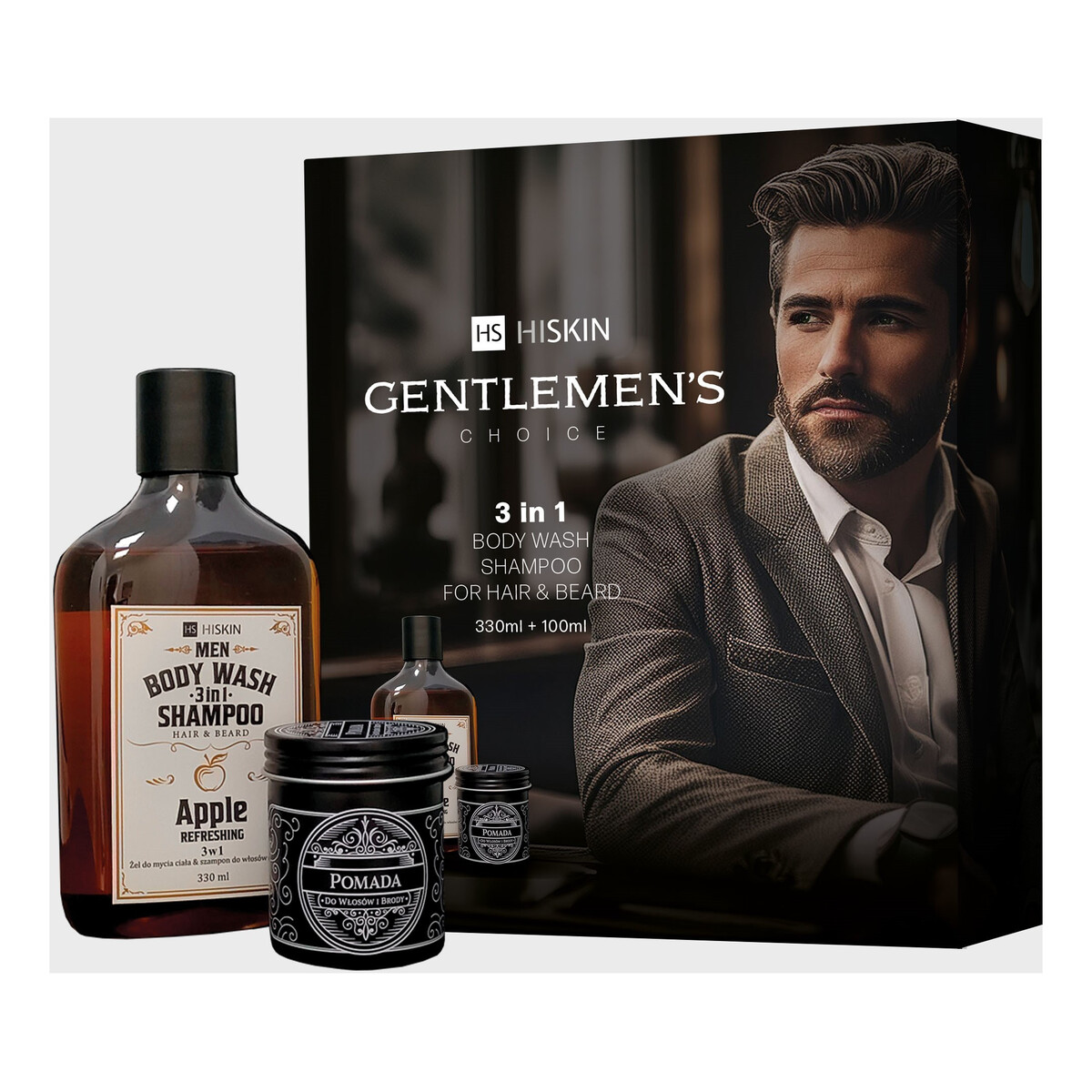 Hiskin Zestaw do włosów i brody Whisky Szampon 330 ml Pomada do włosów i brody 330ml