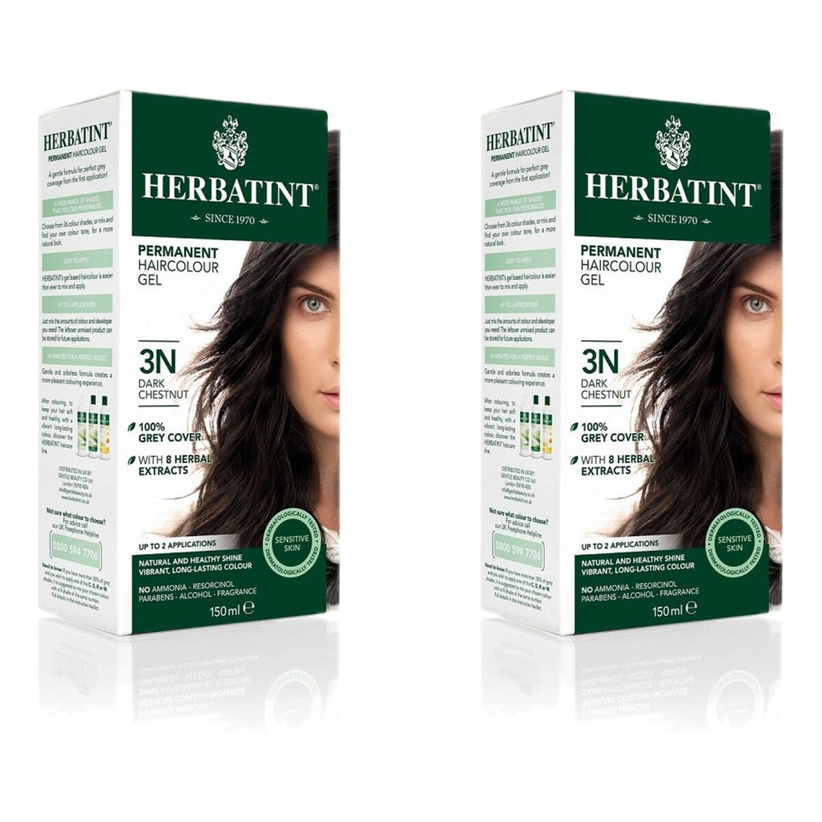 Herbatint Trwała Farba Do Włosów W Żelu Ciemny Kasztan (3N) x2