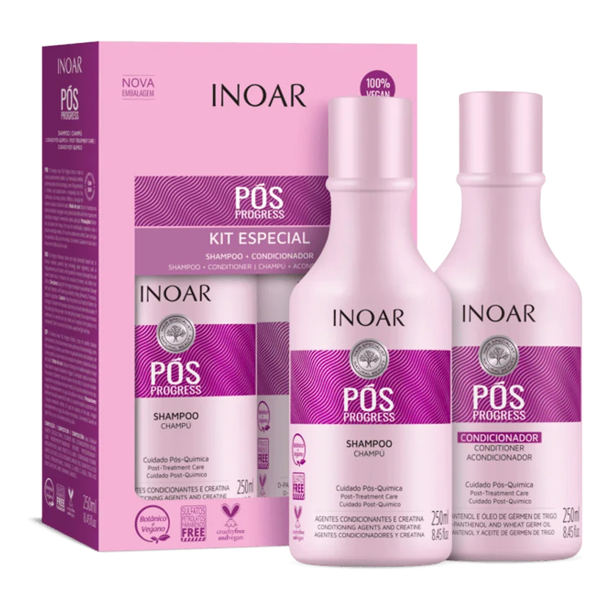 Inoar Pos Progress Regenerujący Szampon 250 ml + Odżywka 250 ml po Keratynowym Prostowaniu