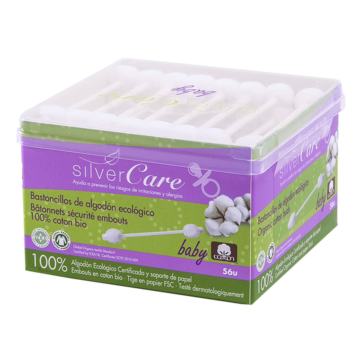 MASMI Silver Care Patyczki higieniczne do uszu z 100% organicznej bawełny dla niemowląt i dzieci 56szt