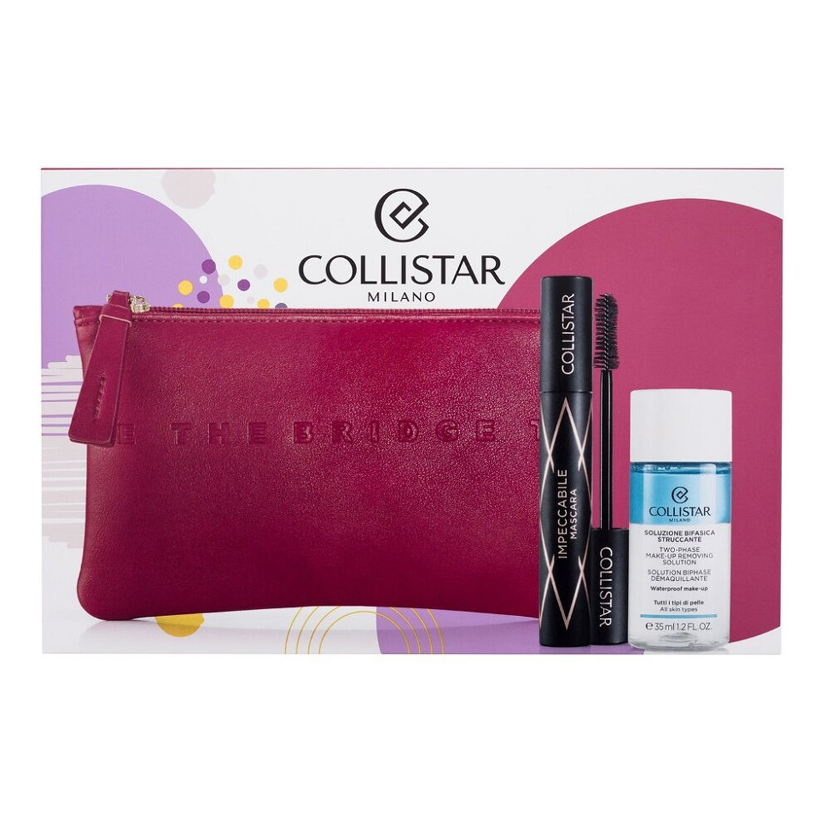 Collistar 'Xmas Zestaw impeccabile mascara tusz do rzęs black 14ml + two-phase make up remover płyn do demakijażu 35ml + kosmetyczka