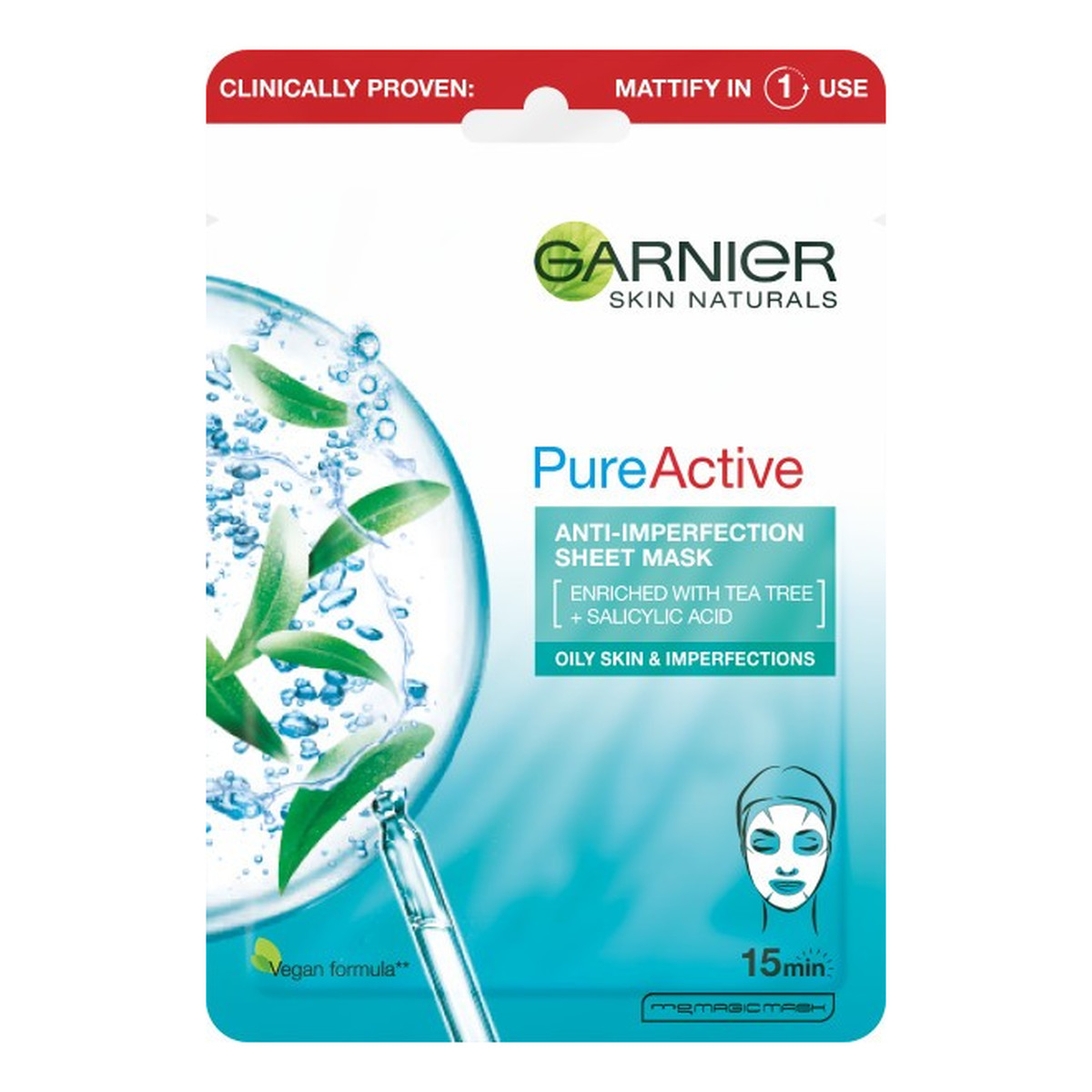 Garnier Skin Naturals Pure Active Oczyszczająca maska na tkaninie do cery tłustej i z niedoskonałościami 23g