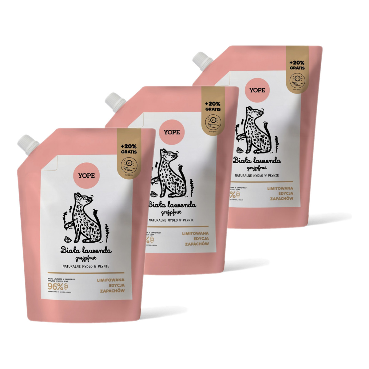 Yope Naturalne Mydło w płynie refill biała lawenda grejpfrut 3x600ml