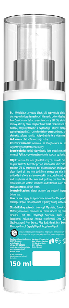 Ochronny olejek do ciała z filtrami SPF 30