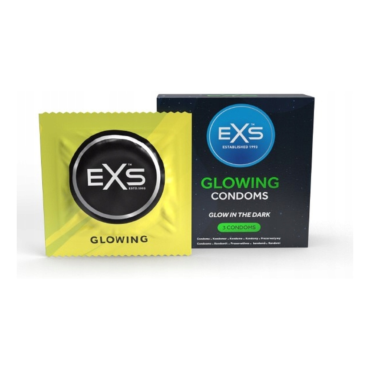 EXS Glowing condoms prezerwatywy świecące w ciemności 3szt.