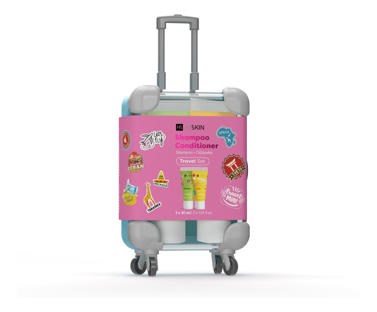 Zestaw Travel Size mini walizka szampon odżywka