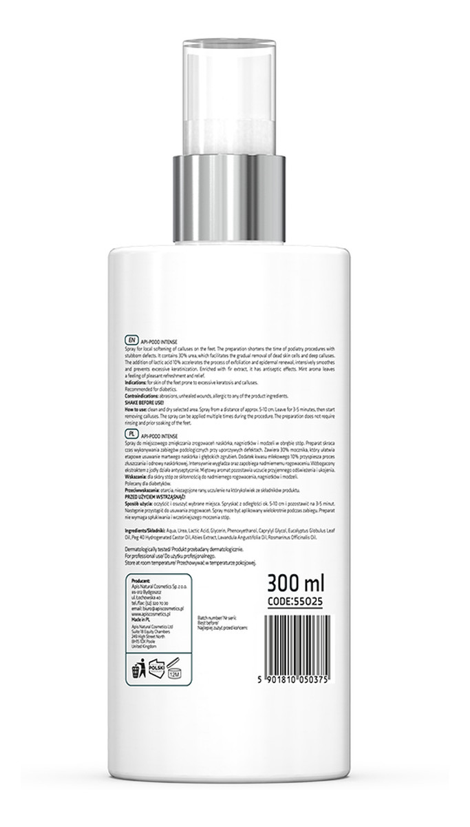 Spray zmiękczajacy do stóp z kwasami AHA, BHA i mocznikiem 25%