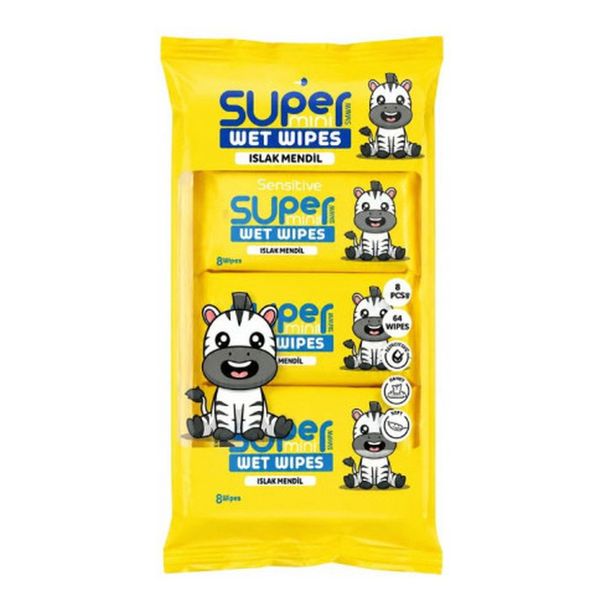 Super mini chusteczki nawilżane Zebra, 8x8 szt