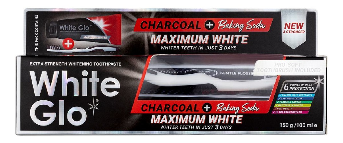 Charcoal + baking soda maximum white toothpaste wybielająca pasta do zębów 150g/100ml + szczoteczka