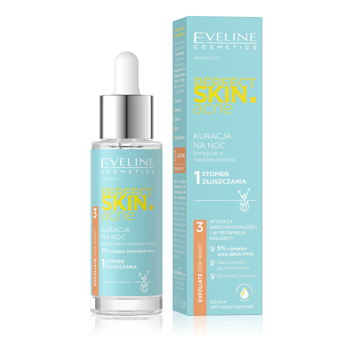 Eveline Perfect Skin.acne Kuracja na noc korygująca niedoskonałości -Stopień Złuszczania (5%) 30ml