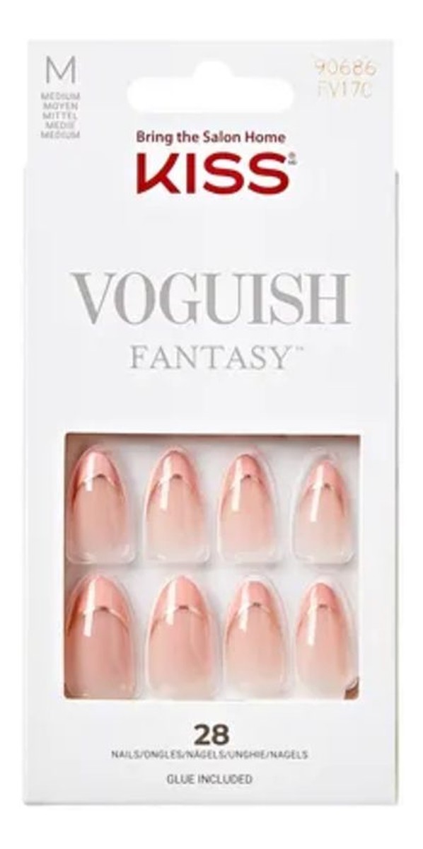 Sztuczne paznokcie na klej Voguish Fantasy French, Pink French Tips, Medium, Almond Shape