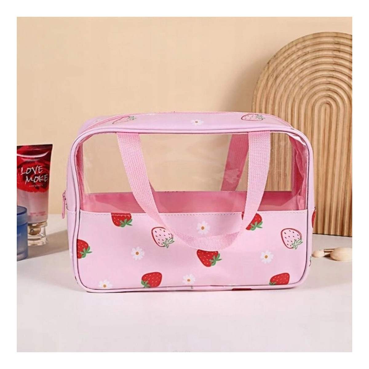 Ecarla Kosmetyczka rozkładana przenośna kuferek rozmiar M 31x10x20cm TRUSKAWKI KS148