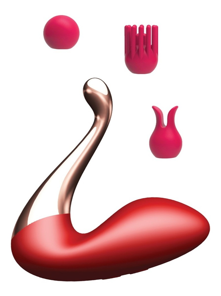 Swan massager masażer w kształcie łabędzia z trzema zamiennymi końcówkami red