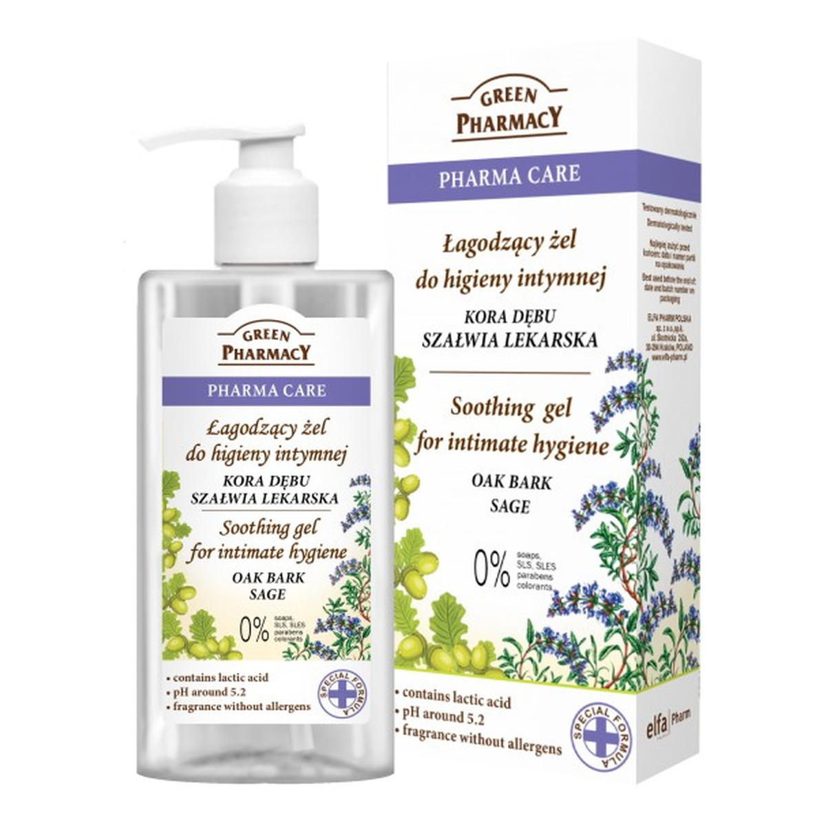 Green Pharmacy Herbal Cosmetics Pharma Care Żel Do Higieny Intymnej Kora Dębu, Szałwia Lekarska 300ml