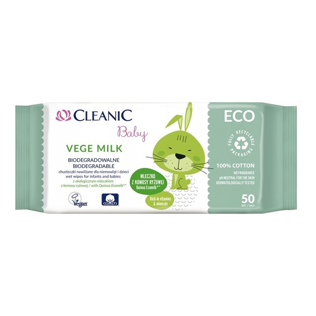 Cleanic Baby ECO Vege Milk biodegradalne chusteczki nawilżane dla niemowląt i dzieci 50 szt.
