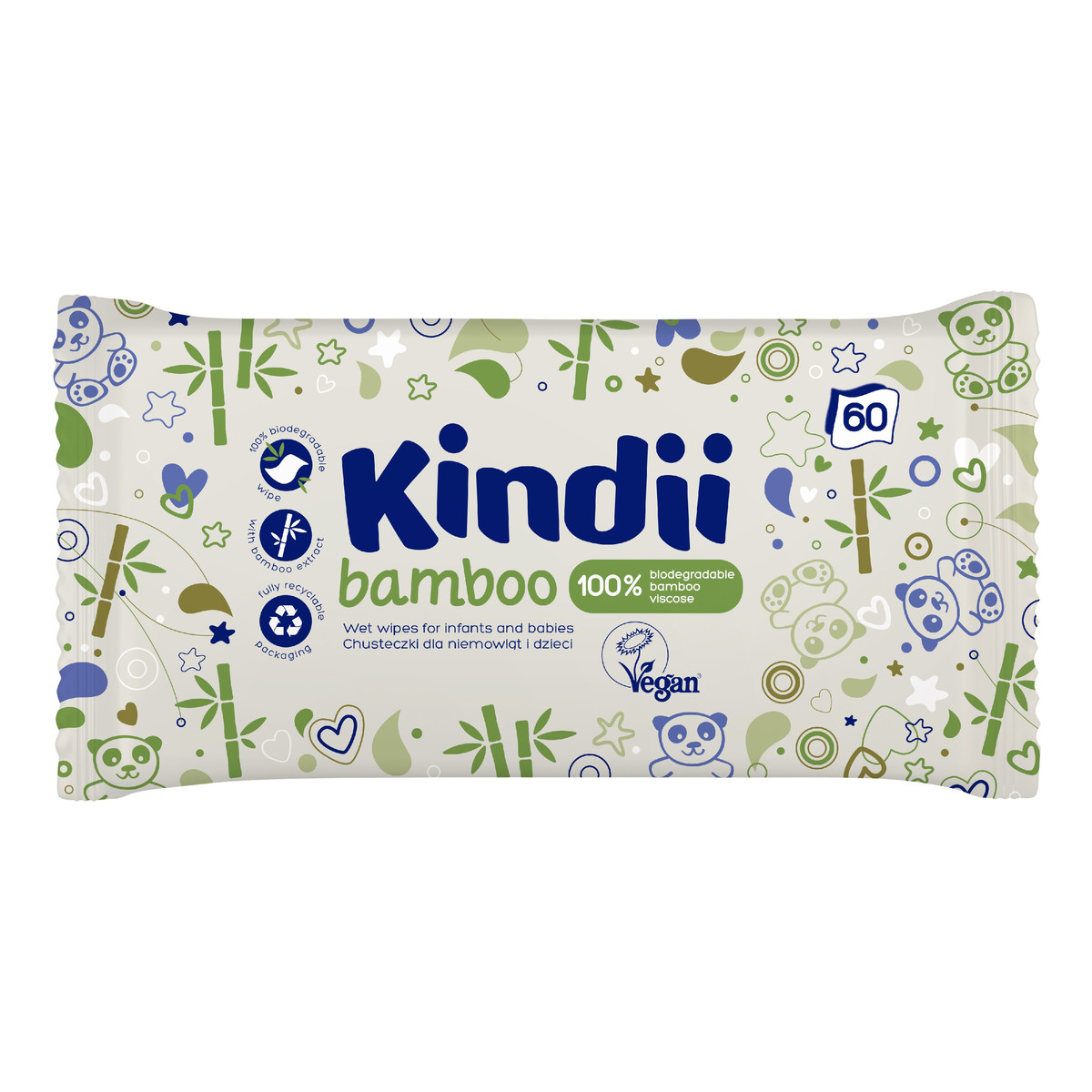 Kindii Bamboo Bambusowe Chusteczki oczyszczające dla dzieci i niemowląt 1op.-60szt