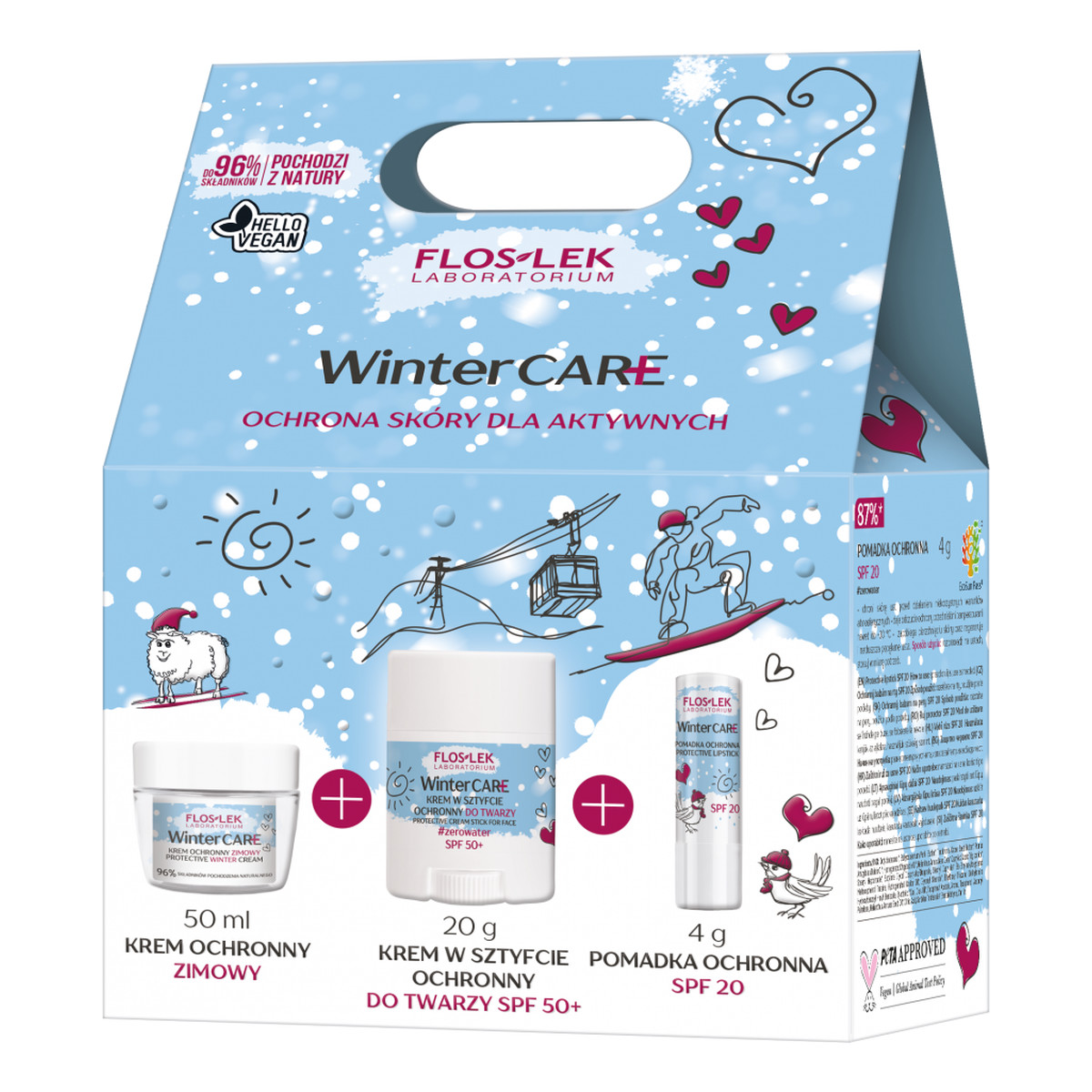 FlosLek Winter Care Zestaw prezentowy Krem ochronny zimowy 50 ml + Krem w sztyfcie ochronny 20 g + Pomadka ochronna spf 20