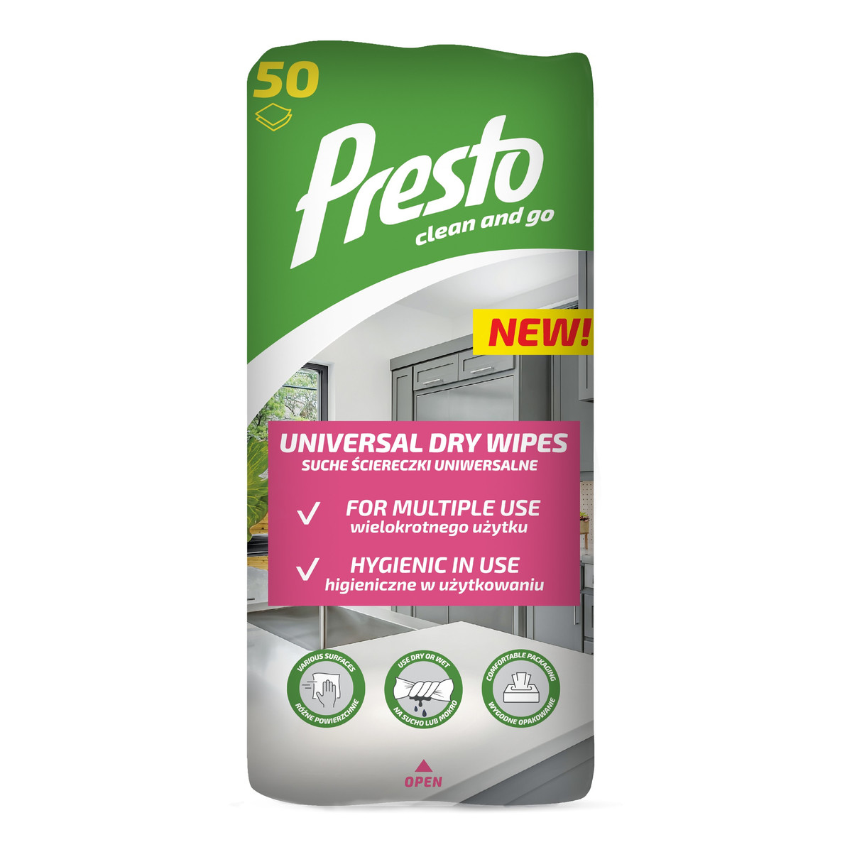 Presto Clean uniwersalne suche ściereczki flow 50