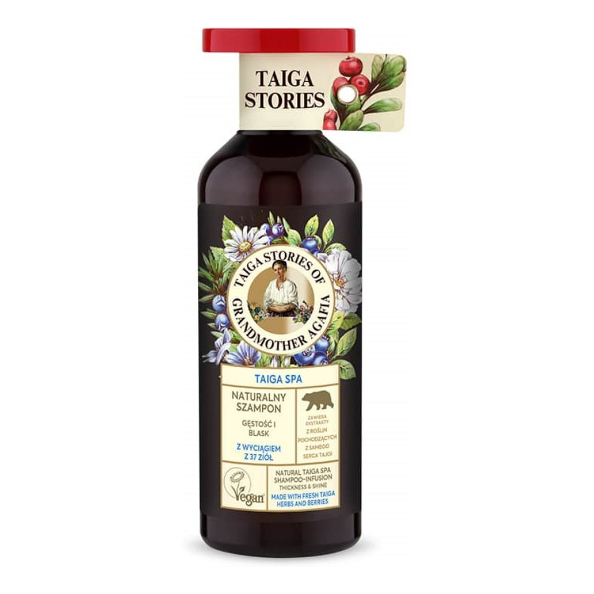 Receptury Babuszki Agafii Tajga Stories Naturalny dodający objętości i blasku szampon do włosów z wyciągiem z 37 ziół 500ml