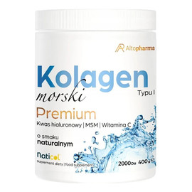 Kolagen morski premium typu i 10000mg + msm 500 mg + kwas hialuronowy 40mg + witamina c 80mg suplement diety 400g