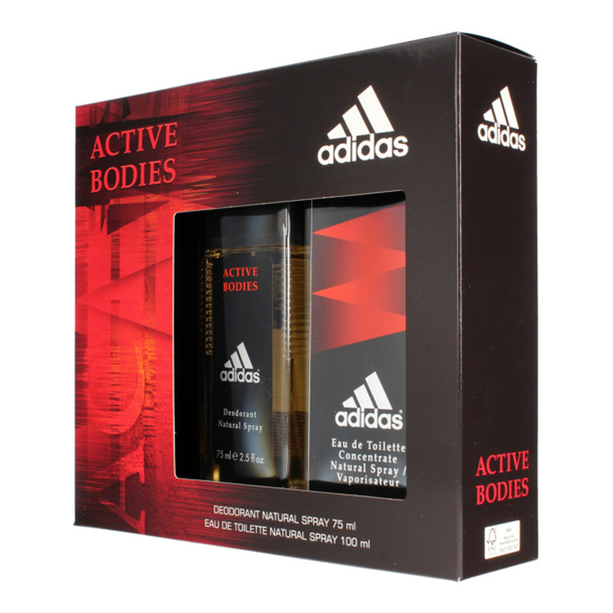 Adidas Active Bodies zestaw (WODA TOALETOWA 100ML+DEZODORANT 75ML)