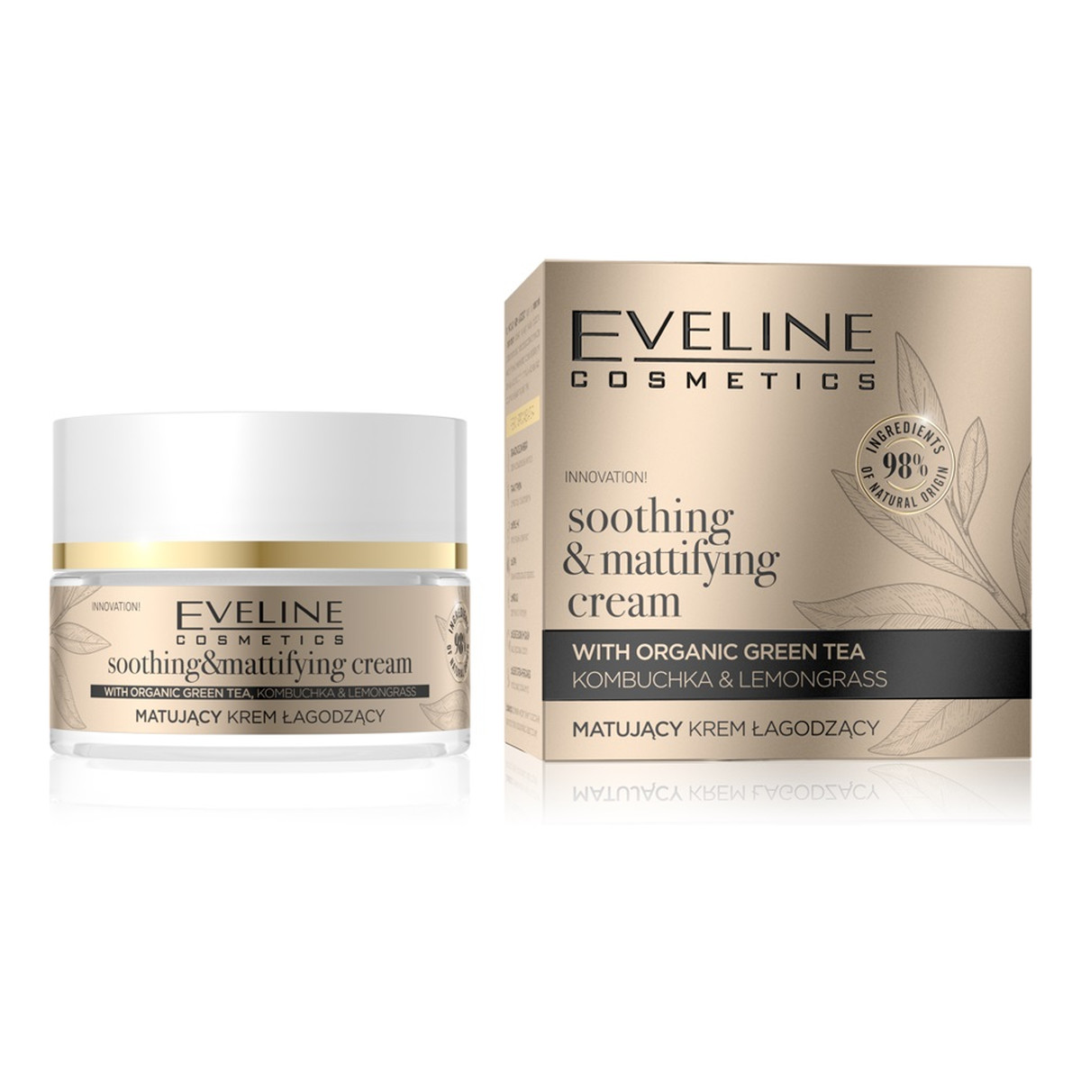 Eveline Organic Gold Soothing & Mattifying matujący Krem łagodzący do twarzy na dzień i na noc 50ml