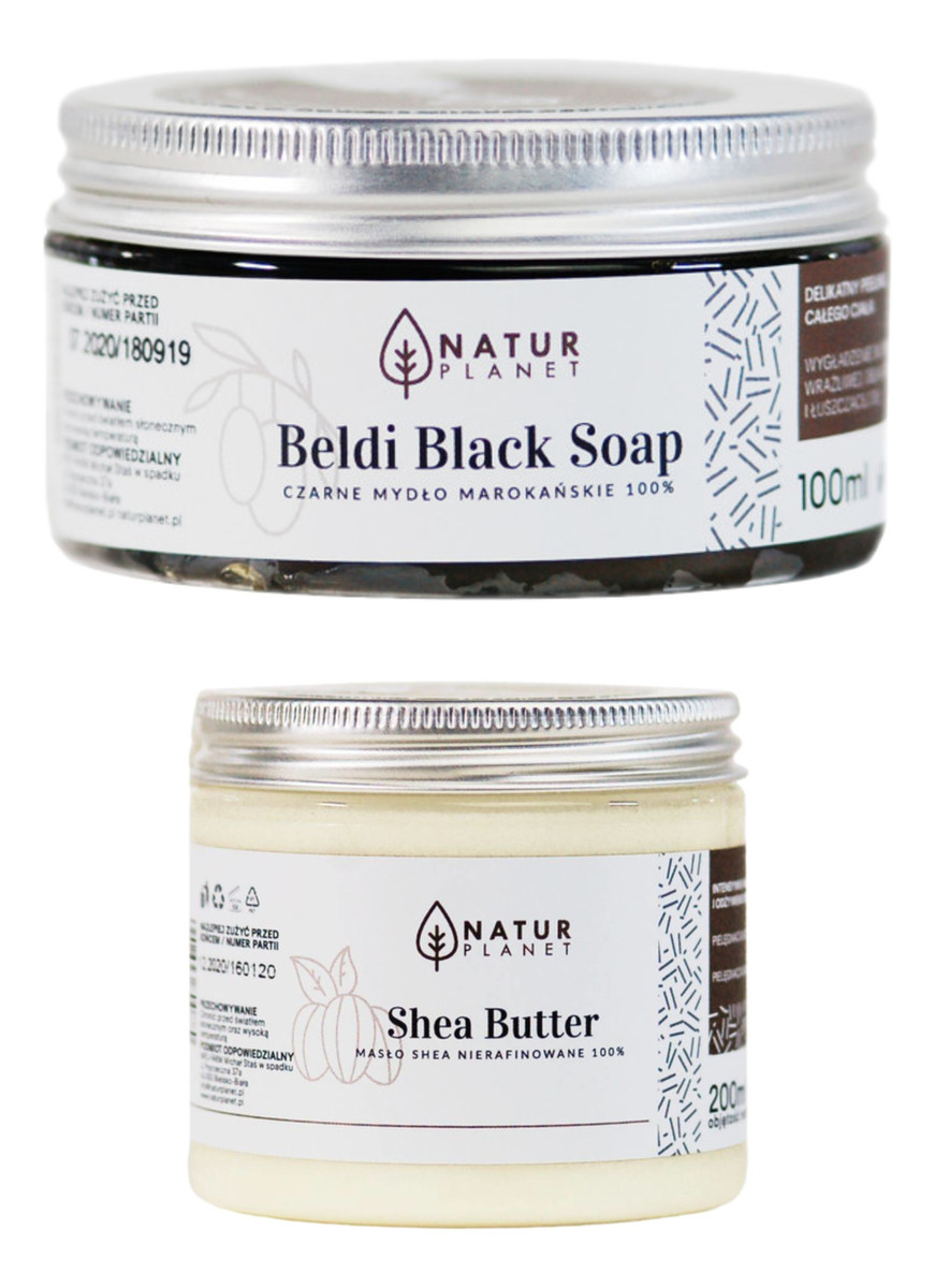 Nierafinowane Masło Shea do ciała 200ml + Czarne mydło marokańskie 100ml