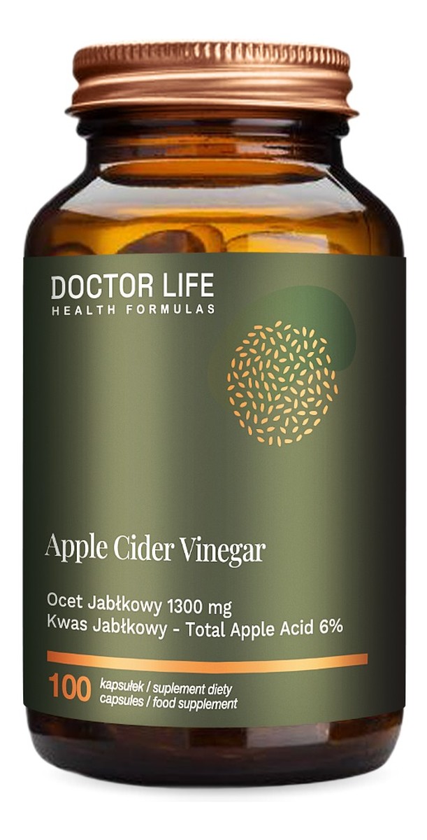 Doctor life_apple cidre vinegar ocet jabłkowy 1300mg kwas jabłkowy 6% suplement diety 100 kapsułek