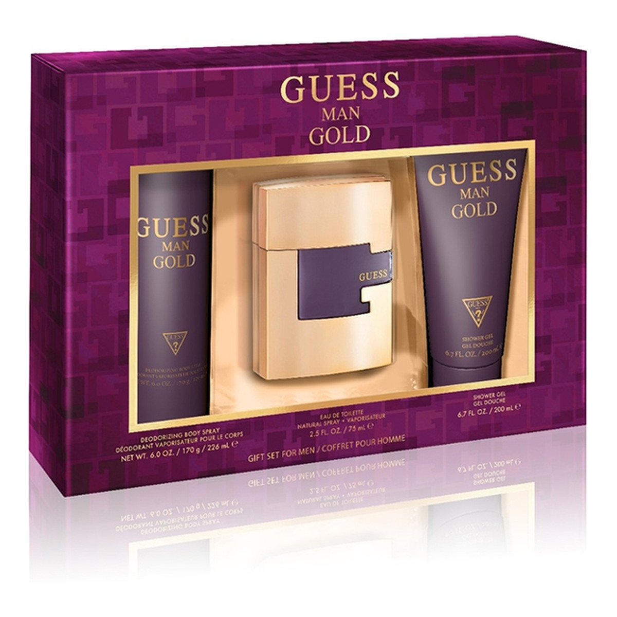 Guess Gold Man Zestaw woda toaletowa spray 75ml + żel pod prysznic 200ml + dezodorant w spray'u 226ml