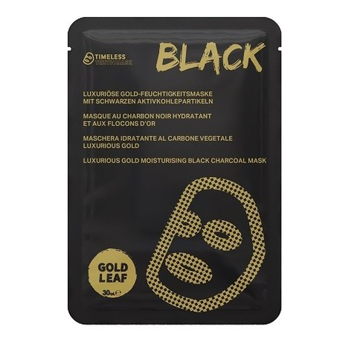 Timeless Truth Mask Luxurious Gold Black Charcoal Gold Leaf nawilżająca maska w płachcie z węglem drzewnym 30ml