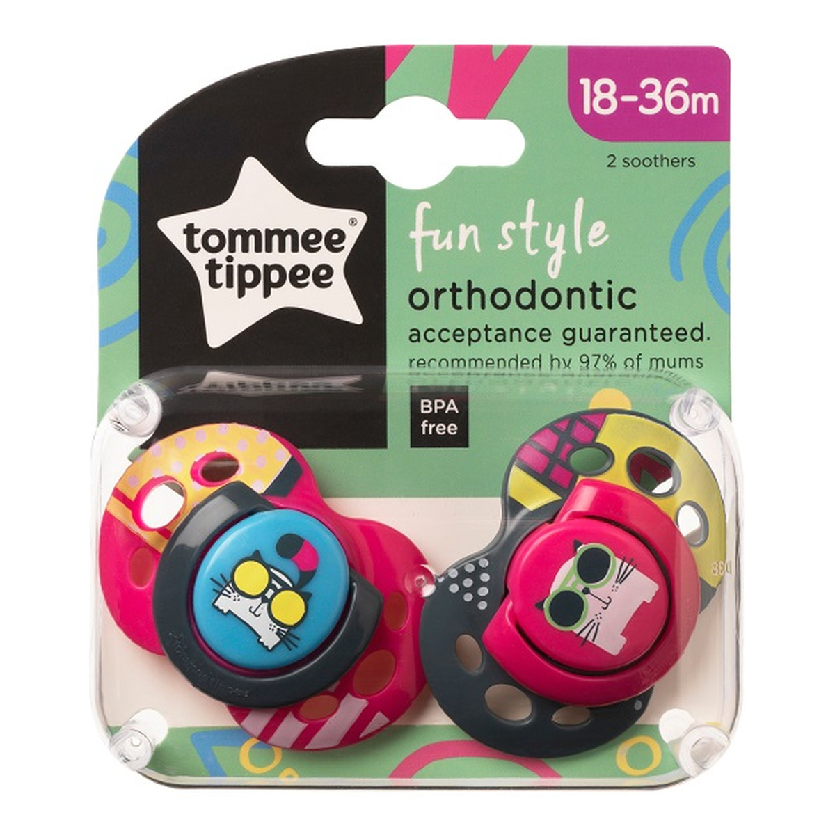 Tommee Tippee Fun style smoczek uspokajający 18-36m girl 2szt.