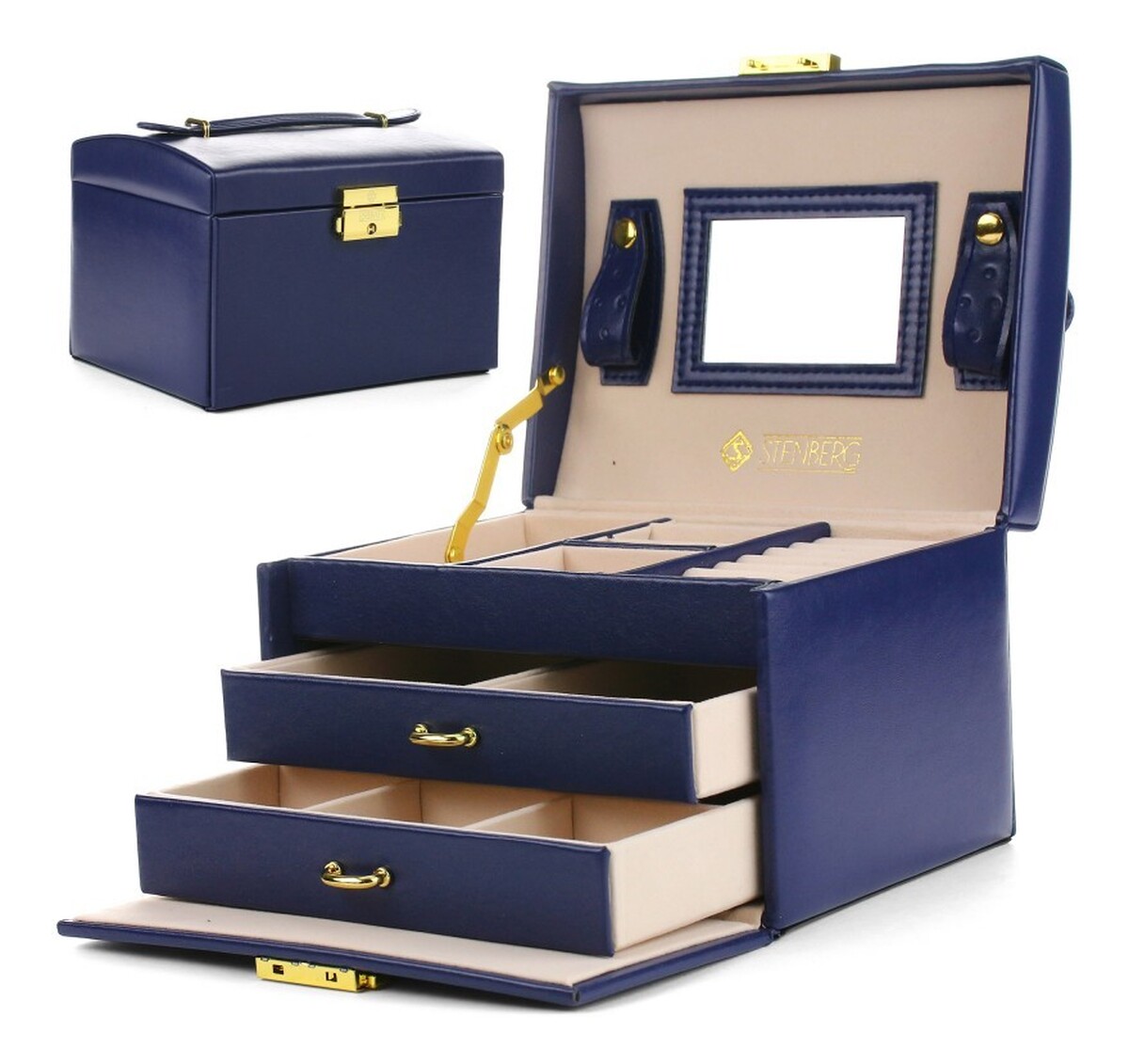 Szkatułka-kuferek na biżuterię - granatowa