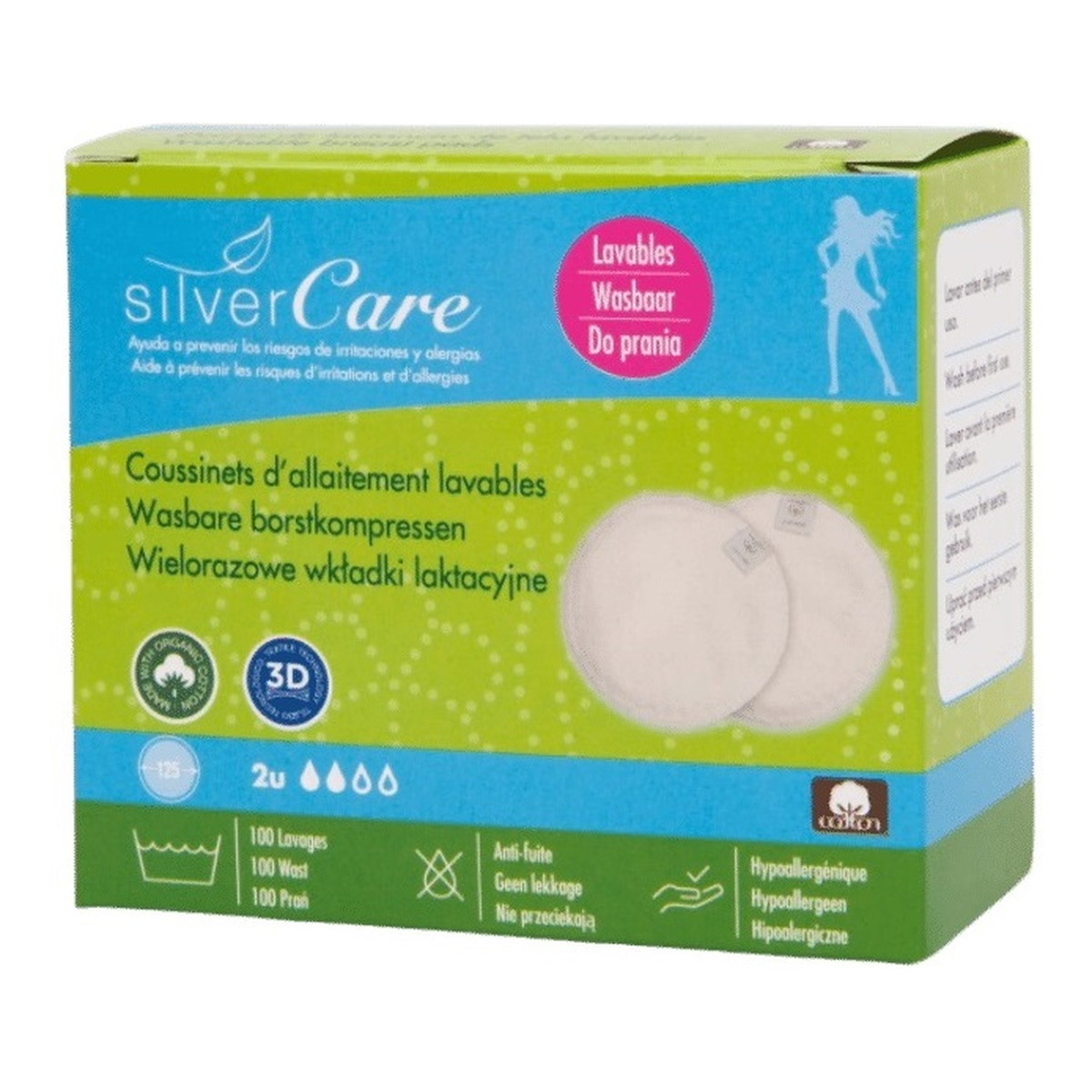 MASMI Silver care wkładki laktacyjne wielorazowe z bawełny organicznej 2szt