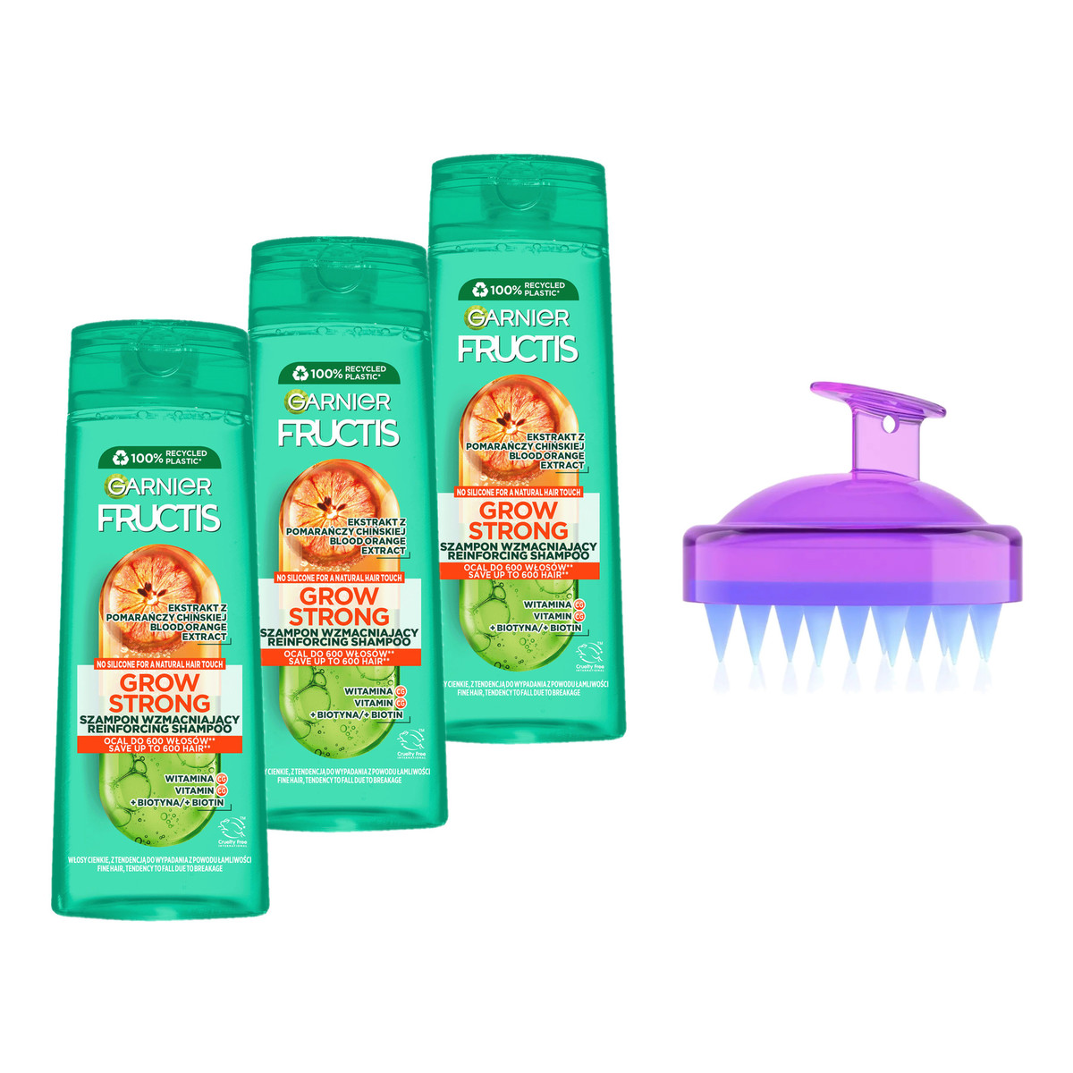 Garnier Fructis Grow Strong Szampon wzmacniający 3x400ml + Masażer