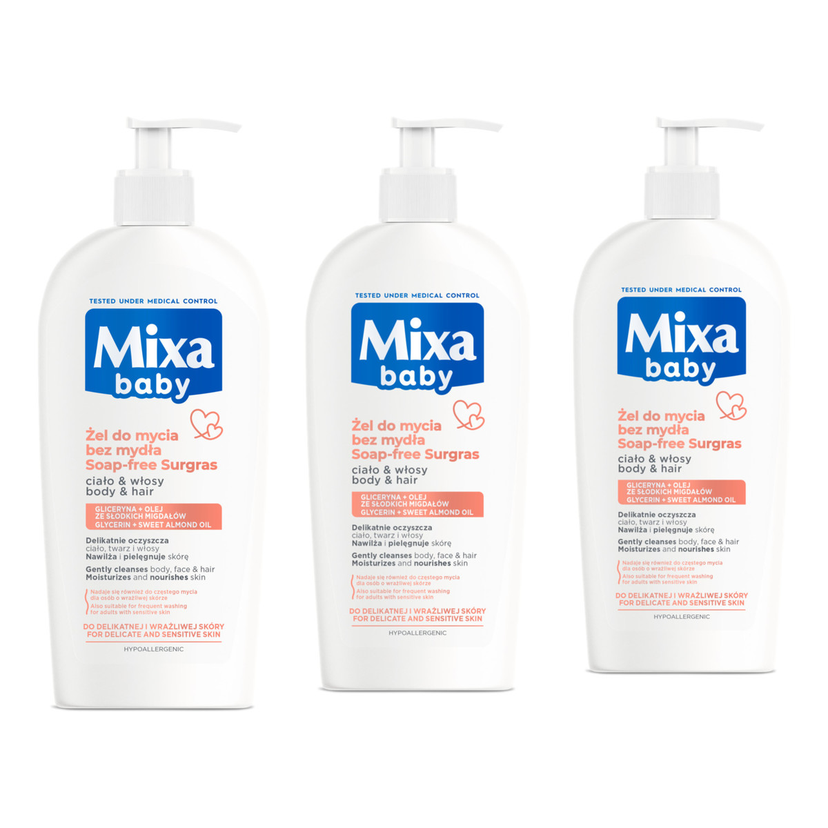 Mixa Baby Łagodny Szampon i Płyn Do Kąpieli 2w1 3x400ml