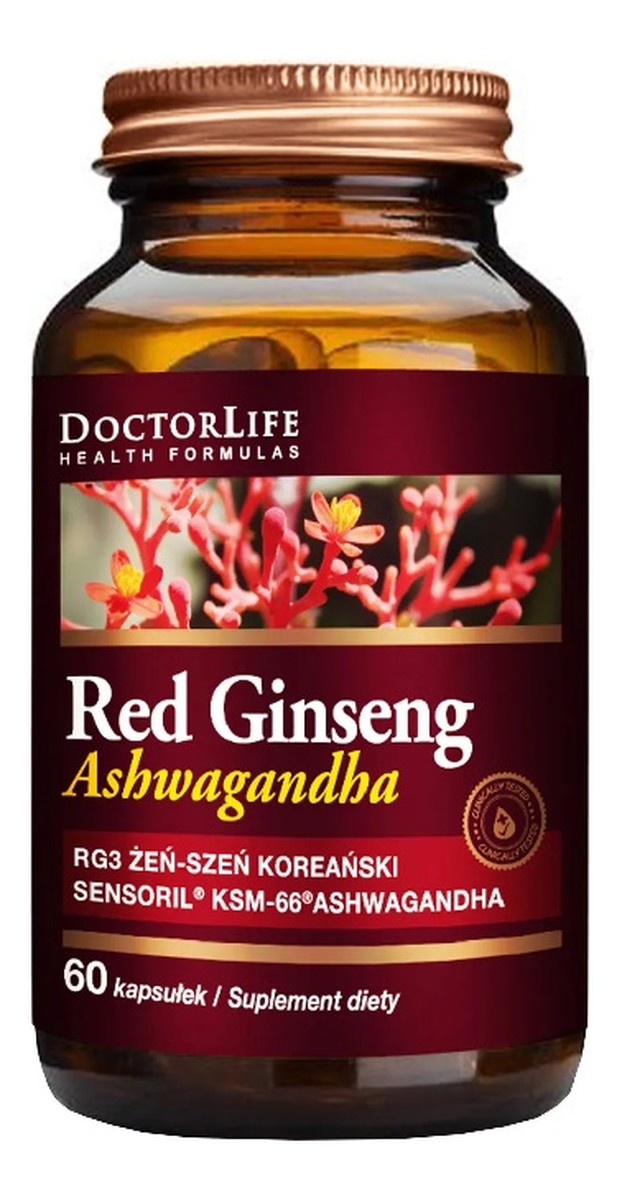 Korean red ginseng+ashwagandha czerwony żeń-szeń koreański 300mg suplement diety 60 kapsułek