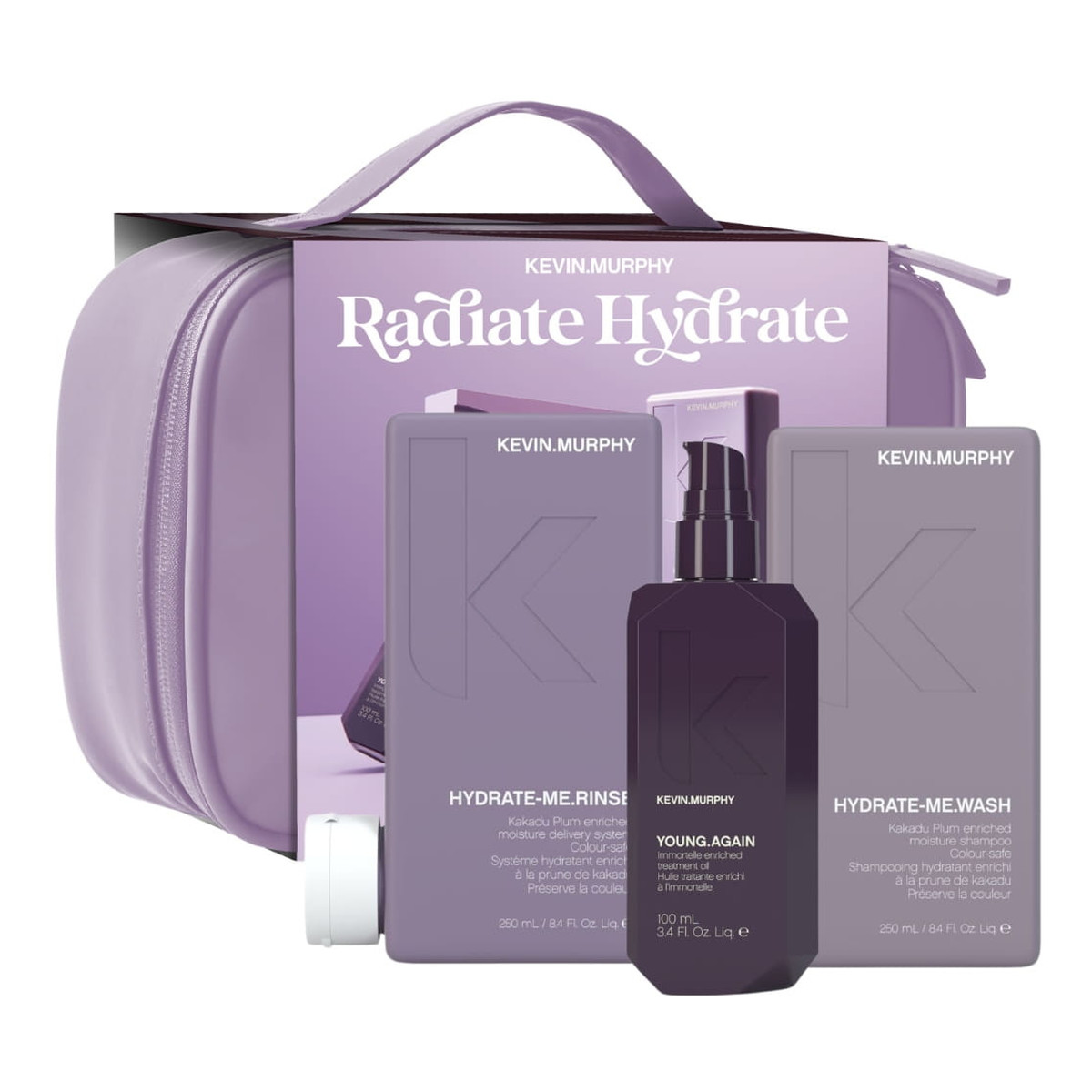 Kevin Murphy Radiate Hydrate Zestaw nawilżający Szampon 250ml + Odżywka 250ml + Olejek 100ml + Kosmetyczka