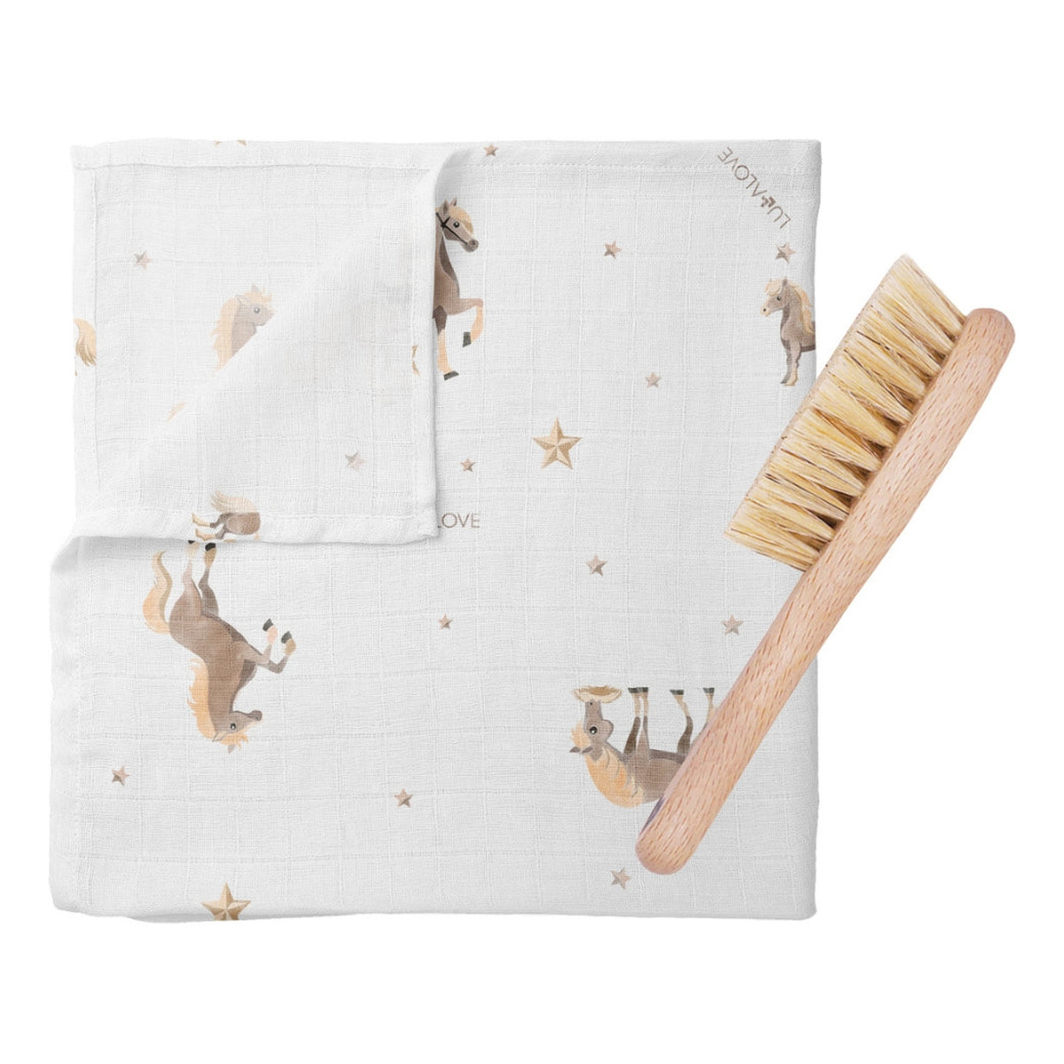 Lullalove Szczotka do włosów z naturalnej szczeciny i muślinowa myjka