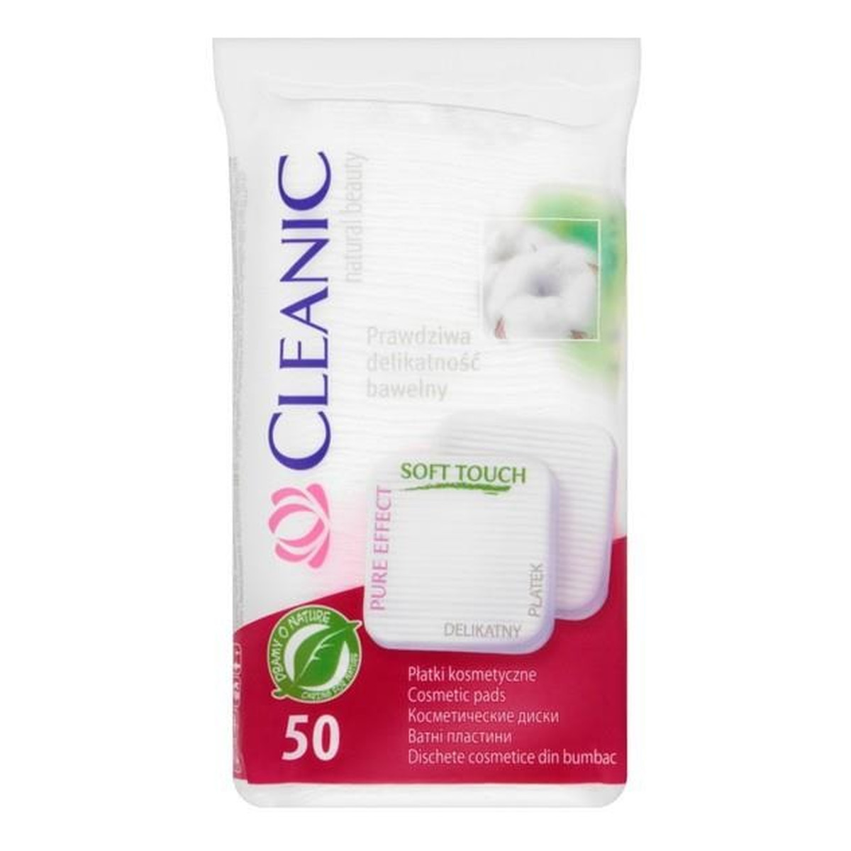 Cleanic Pure Effect Soft Touch Płatki Kosmetyczne 50 szt. Kwadratowe
