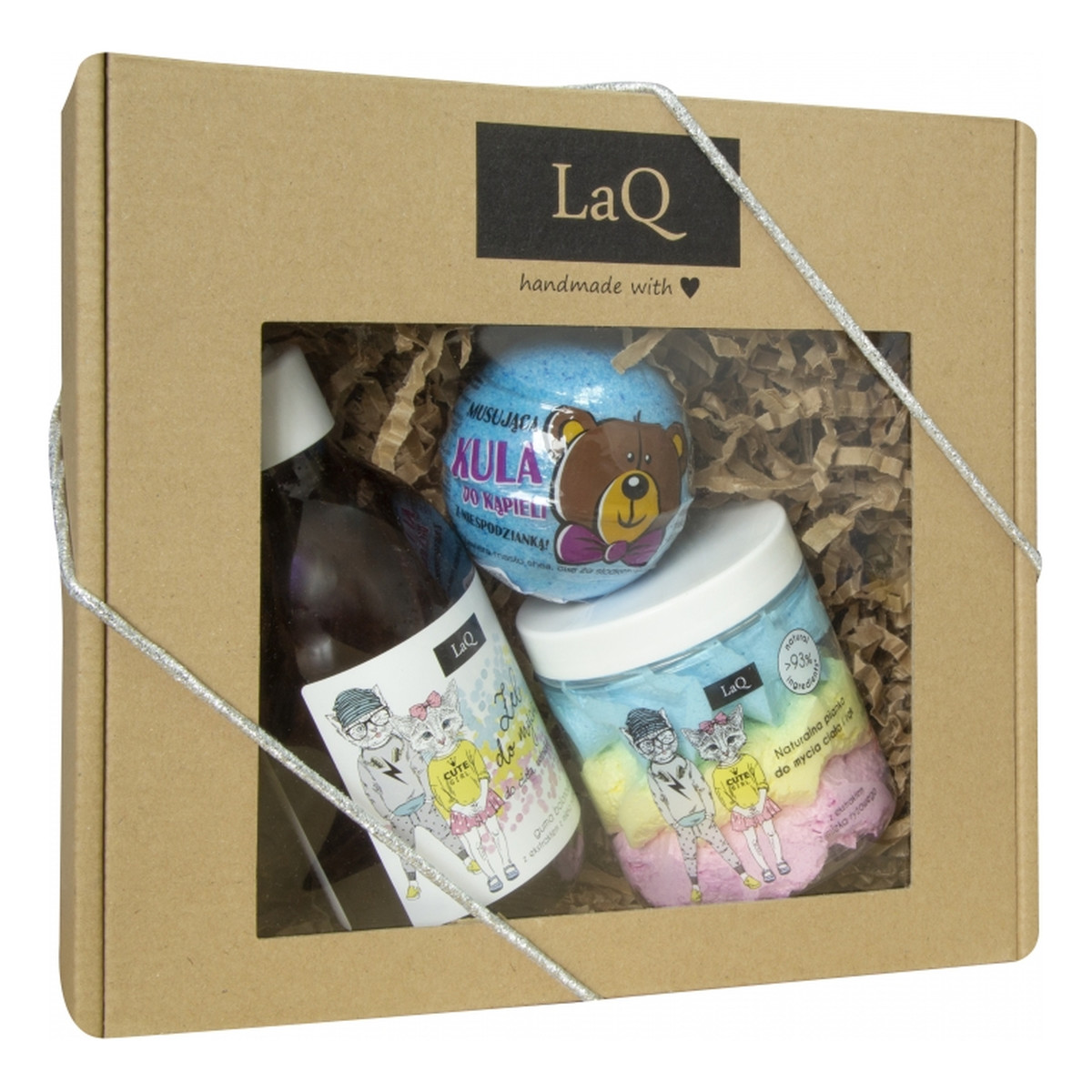 Laq Guma Balonowa Zestaw żel do mycia ciała i rąk 300ml + kolorowa pianka do mycia ciała 250ml + kula do kąpieli z niespodzianką niebieska 120g