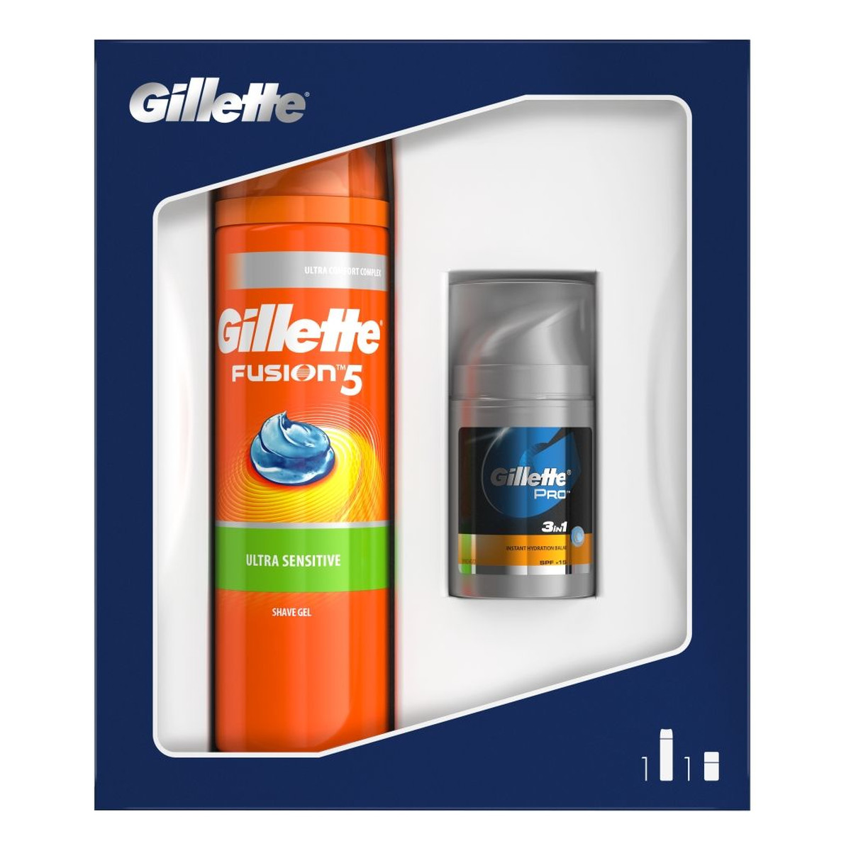Gillette FUSION5 ULTRA SENSITIVE zestaw (ŻEL DO GOLENIA 200ml + BALSAM PO GOLENIU PRO 3W1 50ml)