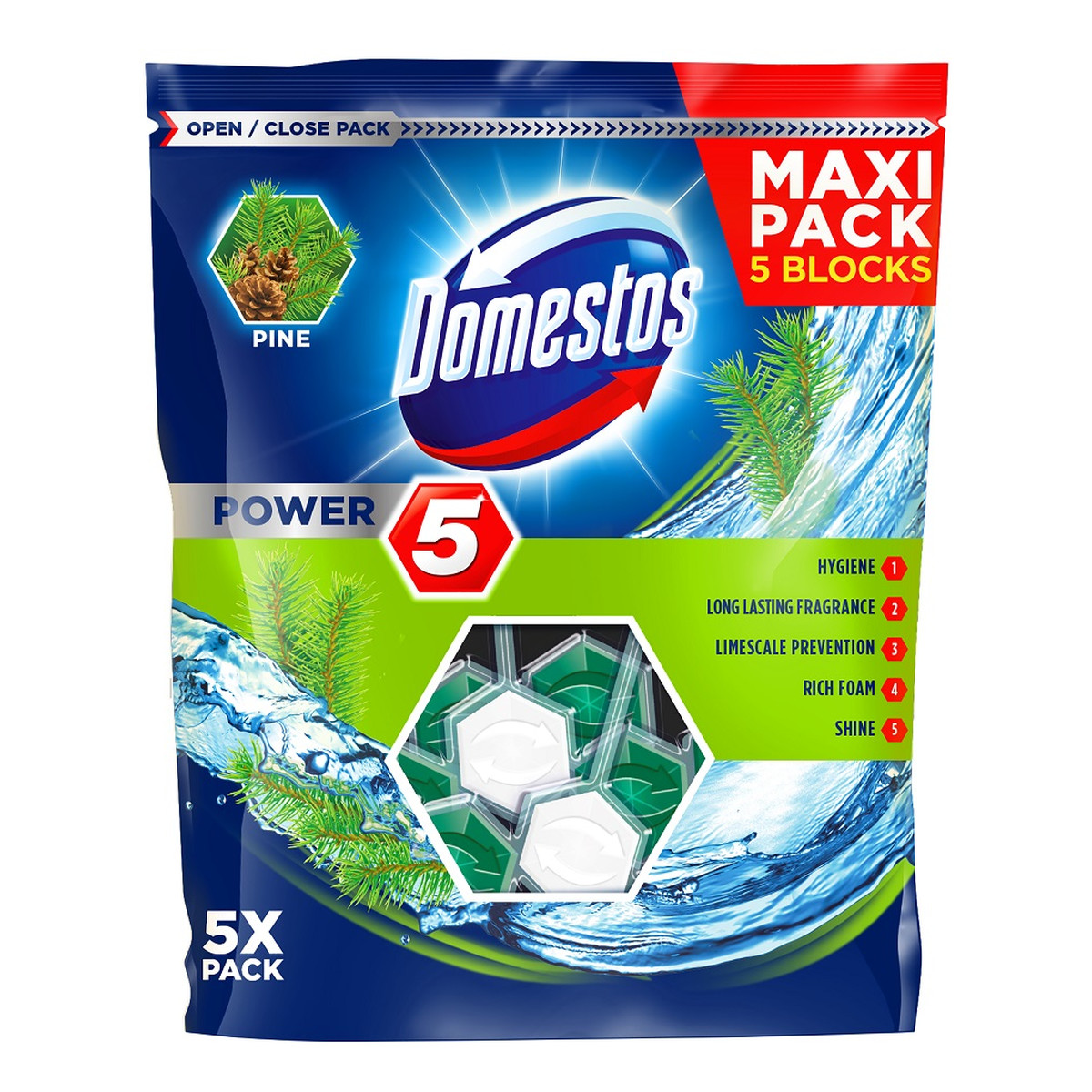 Domestos Power 5 kostka toaletowa Pine 5x55g 275g
