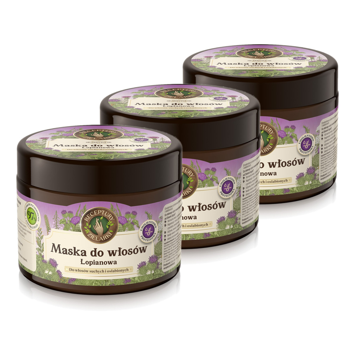 Receptury Zielarki Skarby Polne Maska łopianowa do włosów suchych i osłabionych 3x300ml